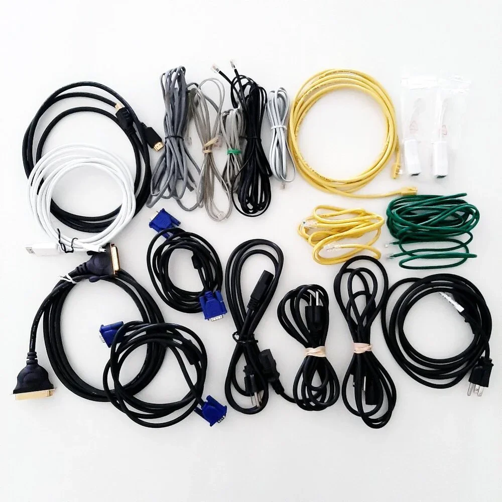 Bundle 19 Cables and Cords (HDMI, USB, VGA, Printer, Telecom, Power)